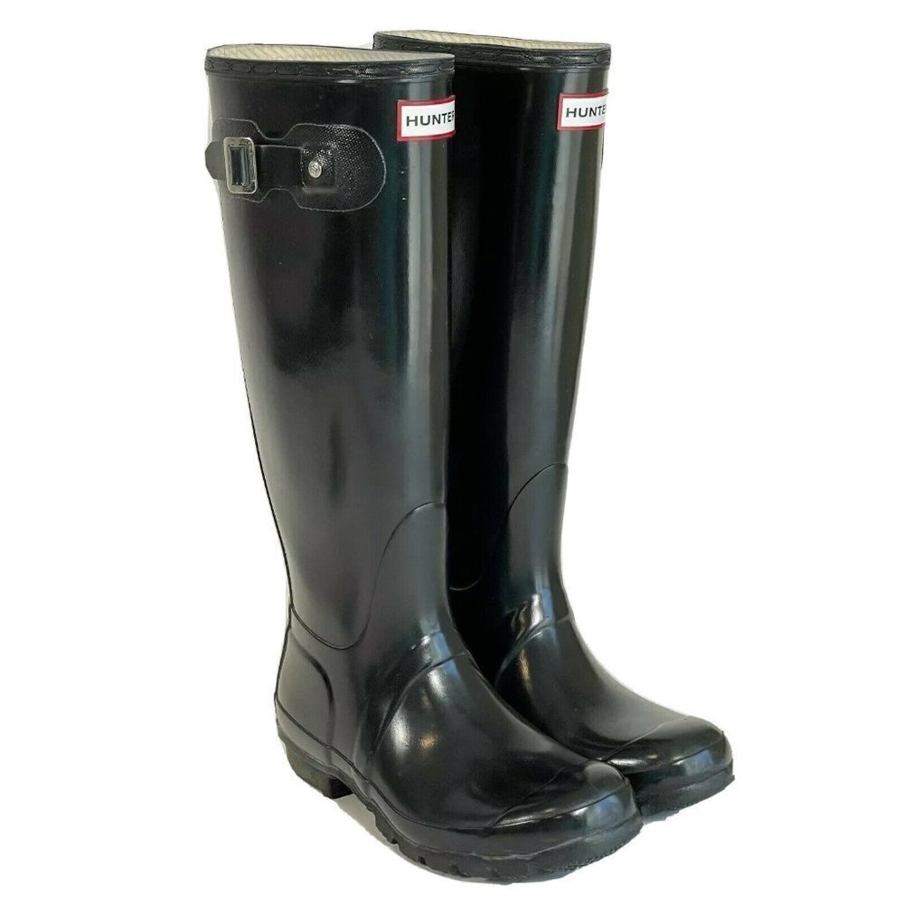Hunter Womens‎ Original Tall Gloss Wellington Rubber Rain Boots Black 5 M W23616